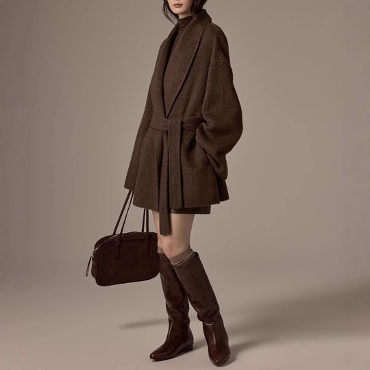 Damen Oversized Wollmantel mit Gürtel Shop Nory