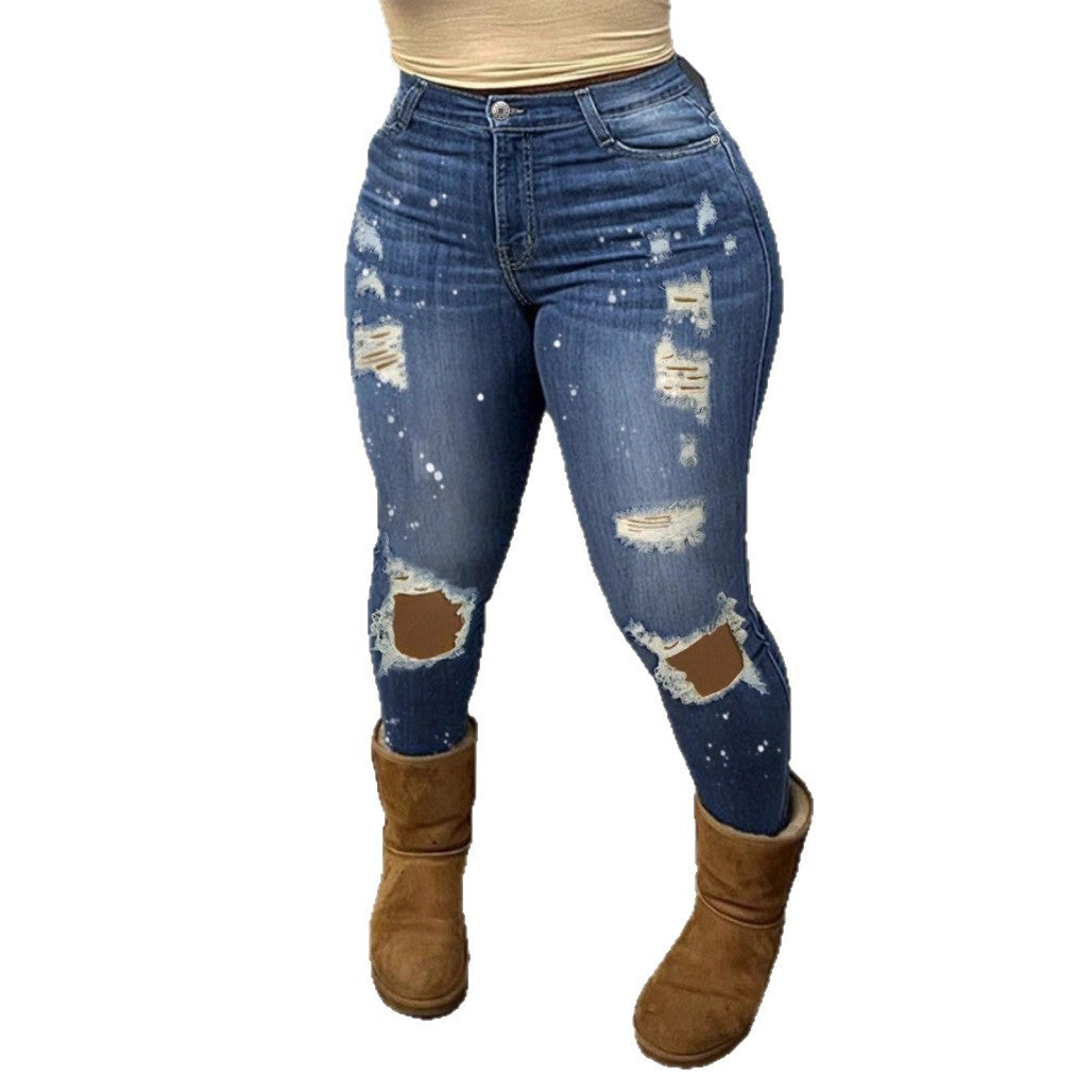 Damen Hochtaillierte zerrissene Skinny-Jeans mit Sculpting‑Effekt und Farbklekse Shop Nory