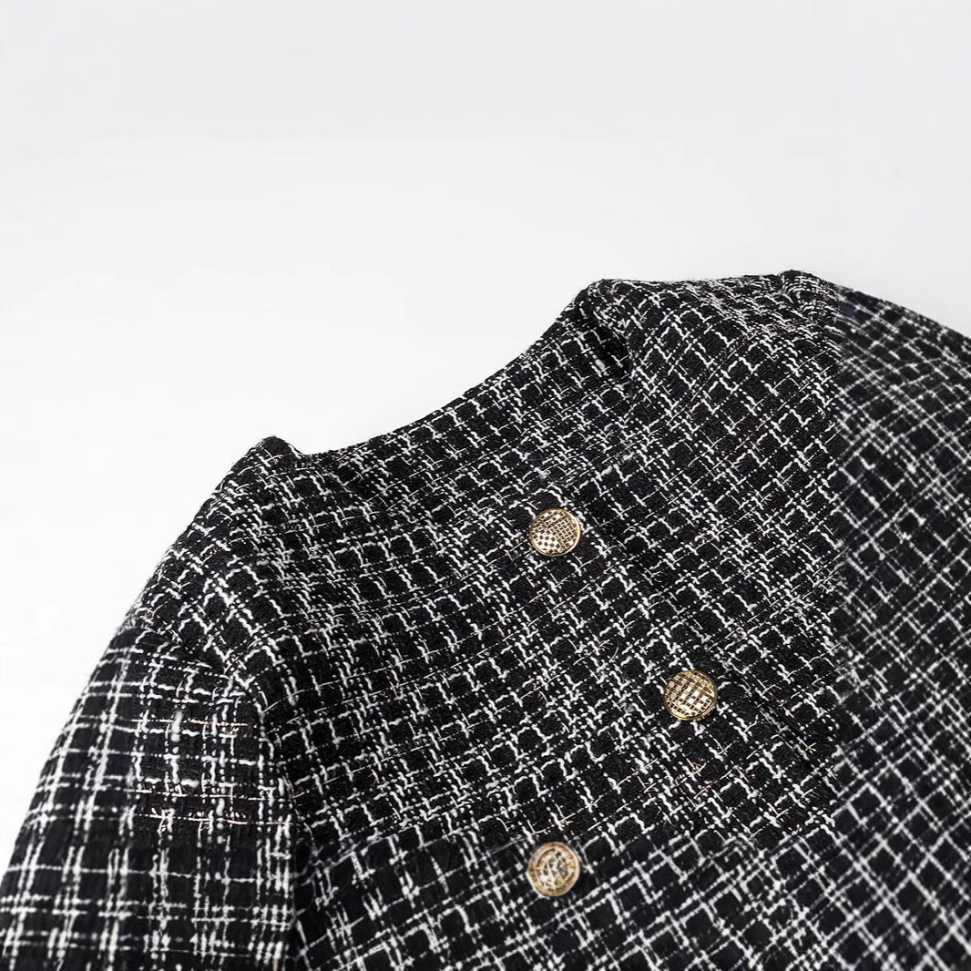 Damen Bouclé-Tweed-Jacke mit Zierknöpfen und kastiger Cropped-Silhouette Shop Nory