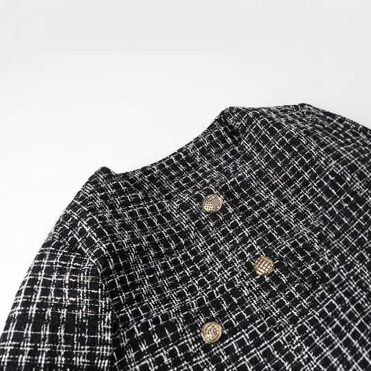Damen Bouclé-Tweed-Jacke mit Zierknöpfen und kastiger Cropped-Silhouette Shop Nory