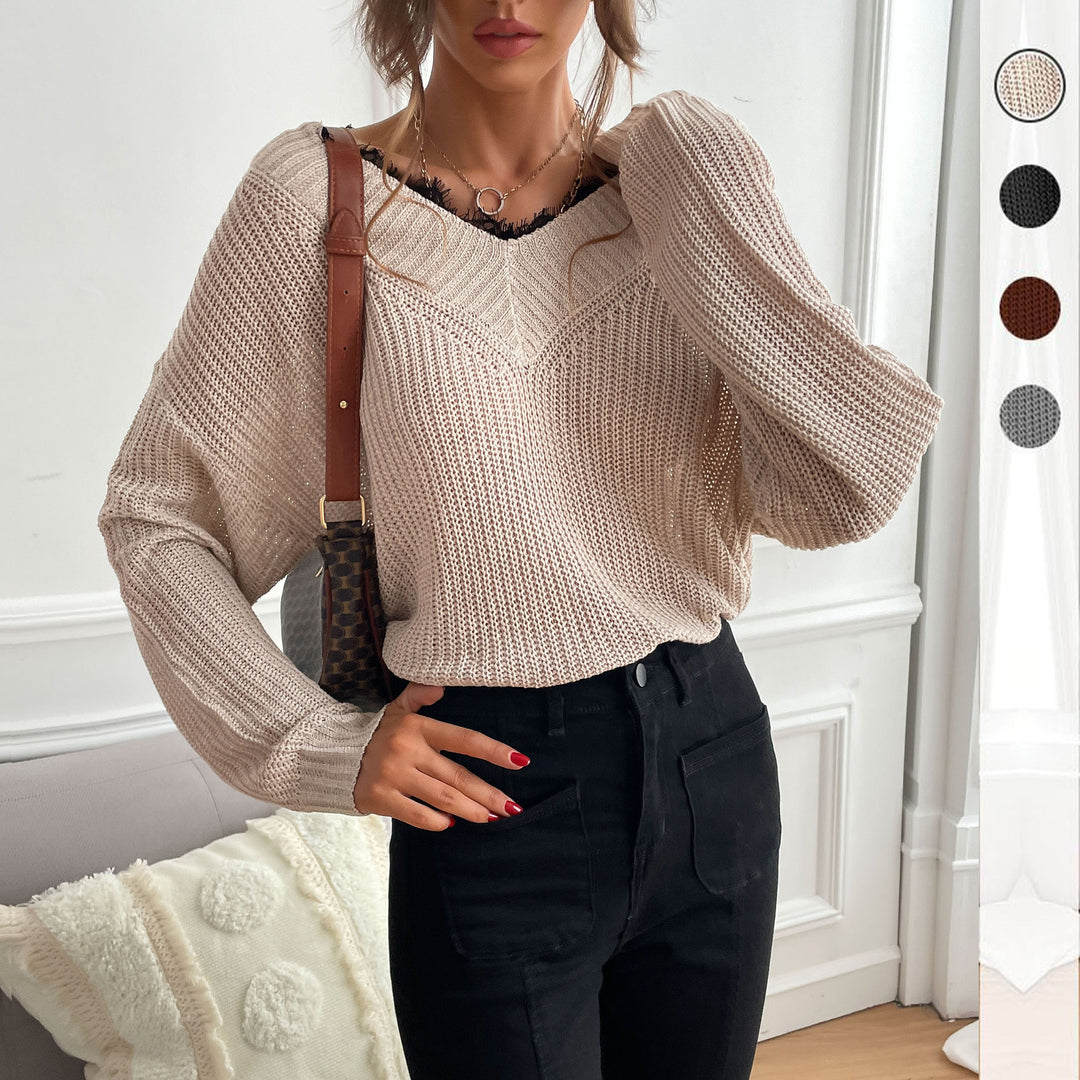 Damen Oversize V-Ausschnitt Strukturstrick-Pullover mit überschnittener Schulter und lockerer Silhouette Shop Nory