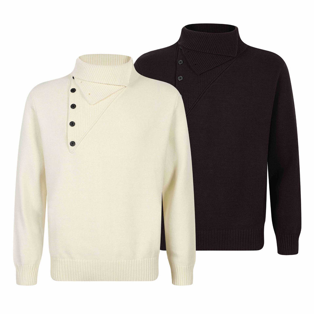 Herren Strickpullover mit asymmetrischer Knopfleiste und hohem Stehkragen Shop Nory