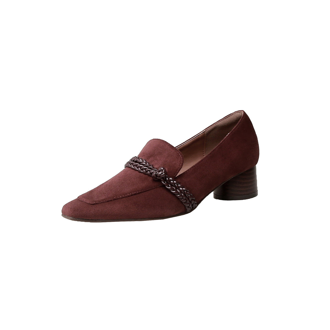 Damen Veloursleder-Loafer mit geflochtenem Riemendetail und niedrigem Blockabsatz Shop Nory