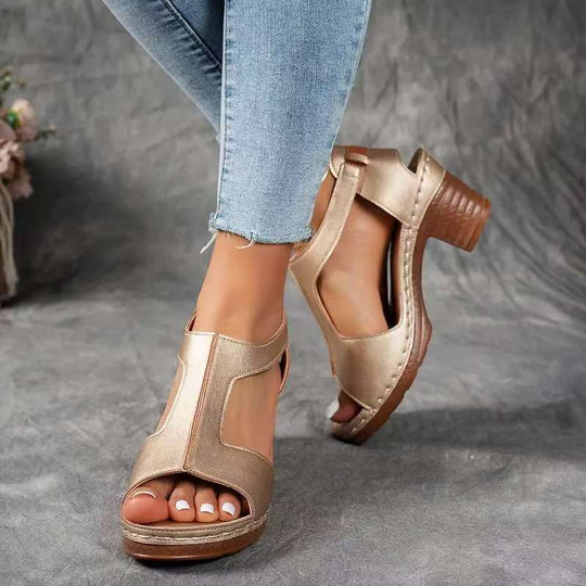Damen Offene Blockabsatzsandalen mit seitlicher Schnalle
