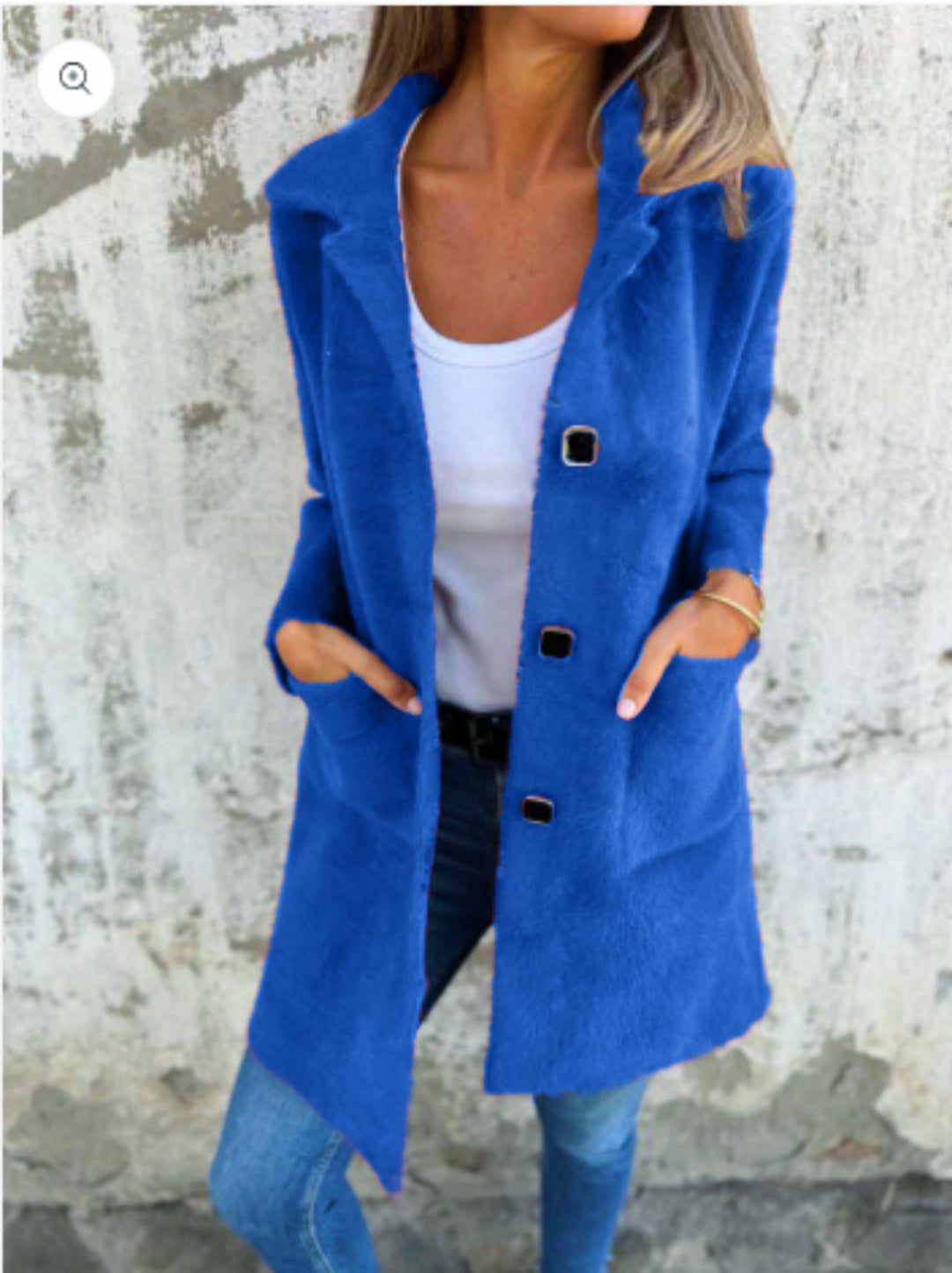 Damen Teddy-Mantel mit Oversize-Kragen, dekorativen Knöpfen und Eingrifftaschen Shop Nory