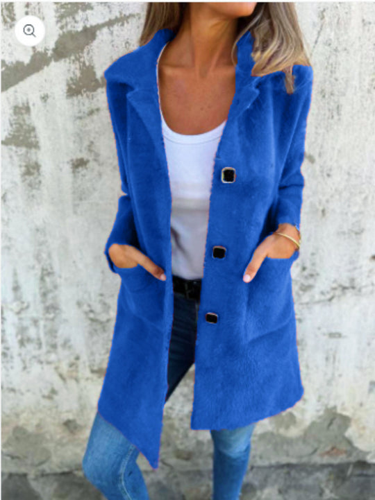 Damen Teddy-Mantel mit Oversize-Kragen, dekorativen Knöpfen und Eingrifftaschen Shop Nory