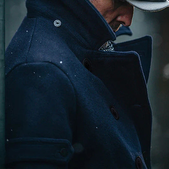 Herren Doppeltreihiger Wollmantel im Peacoat-Stil mit hohem Kragen Shop Nory