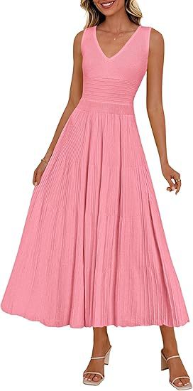 Damen Plisseekleid mit V-Ausschnitt und weitem Saum Shopnory