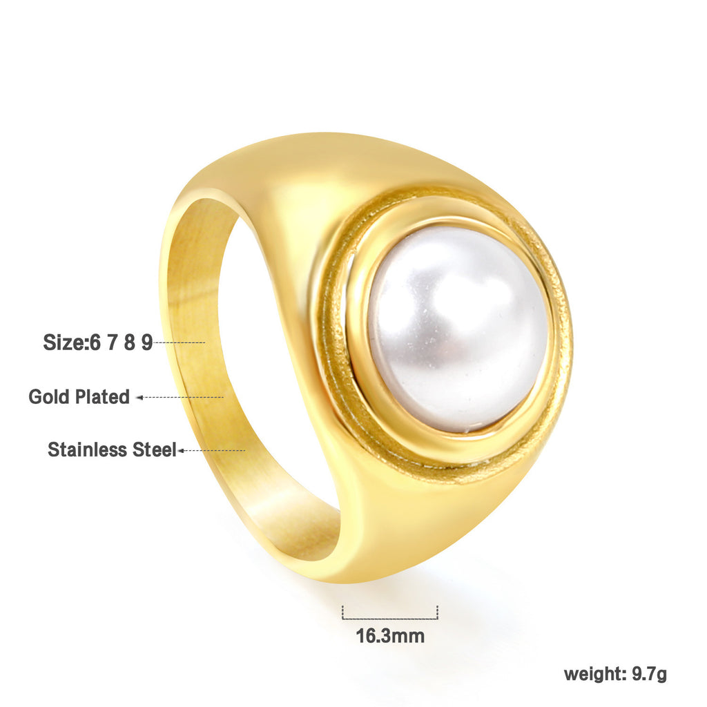 Damen verstellbarer Goldplattierter Edelstahlring mit Perlenbesatz Shop Nory