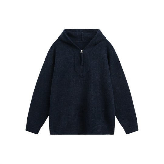 Unisex Grobgestrickter Kapuzenpullover mit halbem Reißverschluss und Boxy‑Schnitt Shop Nory