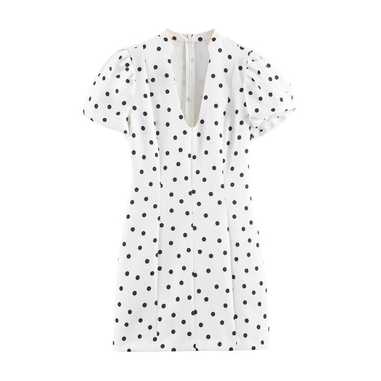 Damen Minikleid mit weitem Puffärmel und elegantem V-Ausschnitt Shopnory