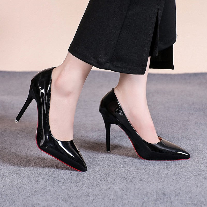 Damen spitze Stiletto-Pumps mit roter Sohle und Lederoptik Shop Nory