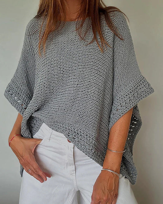Damen Leichtes Oversize Strickponcho mit Häkelkante Shop Nory