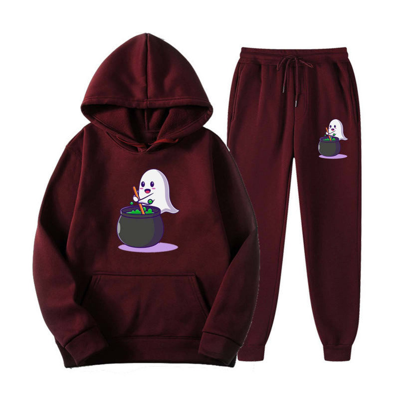 Unisex kuscheliger Kapuzenpullover und Jogginghose Set mit Halloween-Geistprint Shop Nory