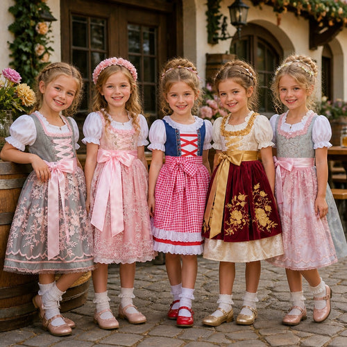 Damen nan traditionelles Kinderdirndl mit bestickter Schürze und Rüschenbluse Shop Nory