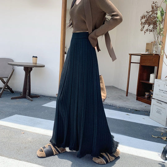 Damen Eleganter und fließender Maxirock mit plissierten Details Shop Nory