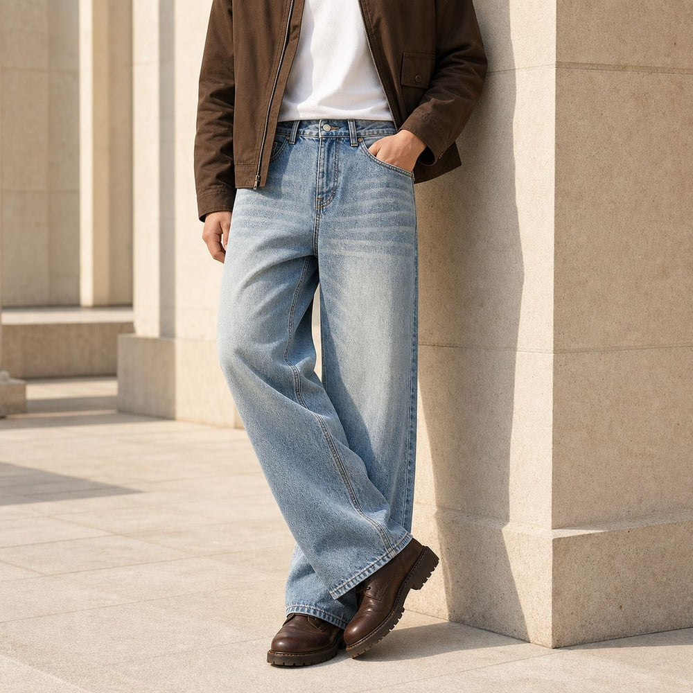 Damen Hochgeschnittene Palazzo-Jeans aus Denim mit Vintage-Waschung Shop Nory