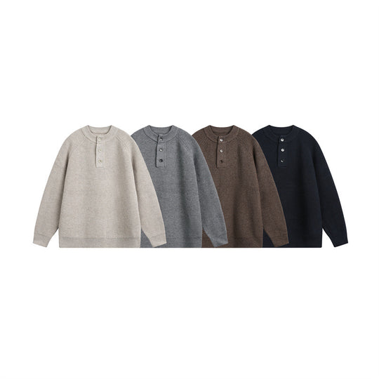 Unisex Strick-Henleypullover mit halber Knopfleiste und Raglanärmeln Shop Nory