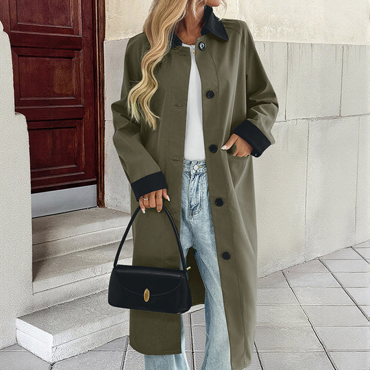 Damen Langer Trenchcoat mit Kontrastkragen und Umschlagmanschetten Shop Nory