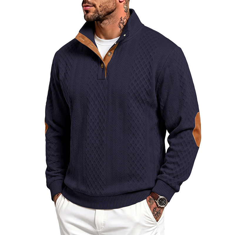 Herren Feinstrukturierter Troyer-Pullover mit Kragenbesatz und Ellbogen-Patches Shop Nory