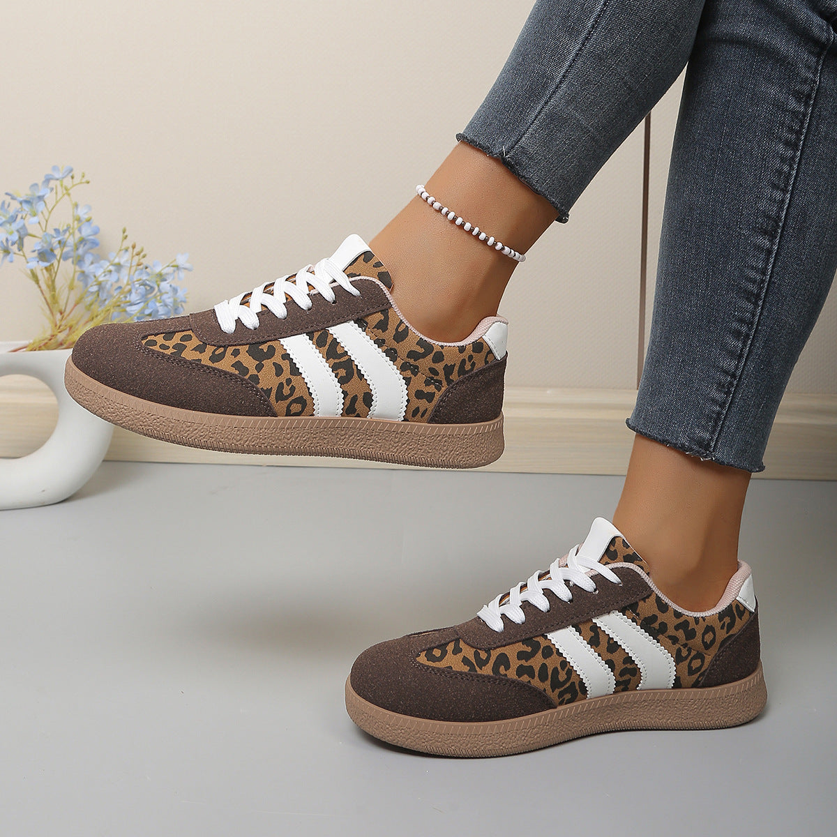 Damen Sneakers mit Leo-Muster und Komfortsohle Shopnory