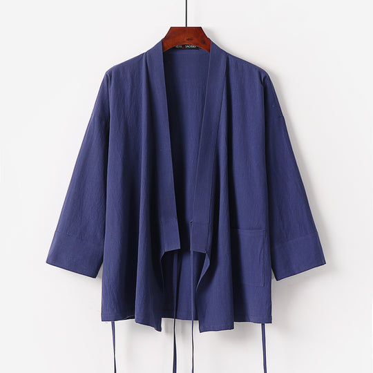 Damen Kimono-Cardigan aus Baumwoll-Leinen mit dreiviertelärmeln Bindegürtel und aufgesetzten Taschen Shop Nory