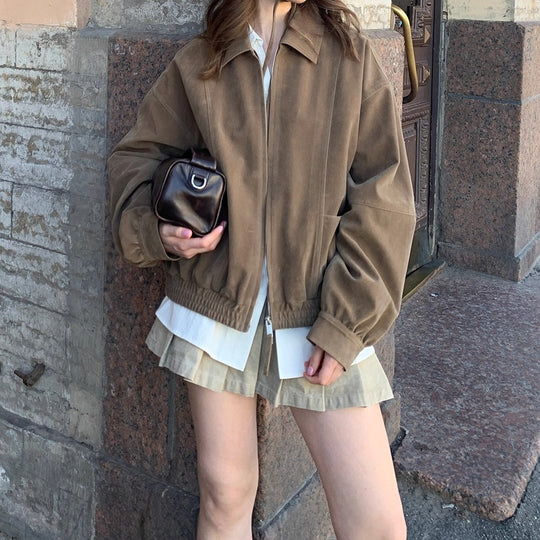 Damen Modische Kunstlederjacke mit Oversized Schnitt