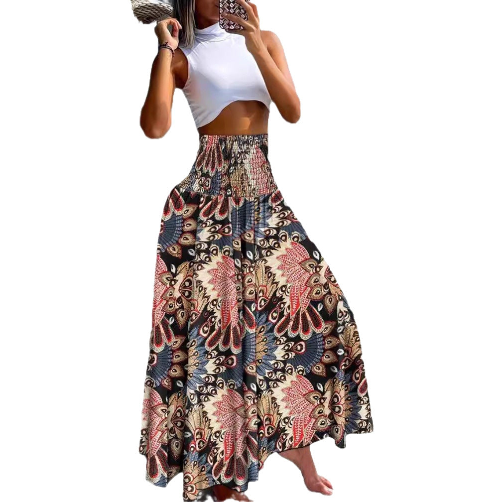 Damen Maxirock mit hohem Smokbund, weitem Fall und Paisley‑Print Shop Nory