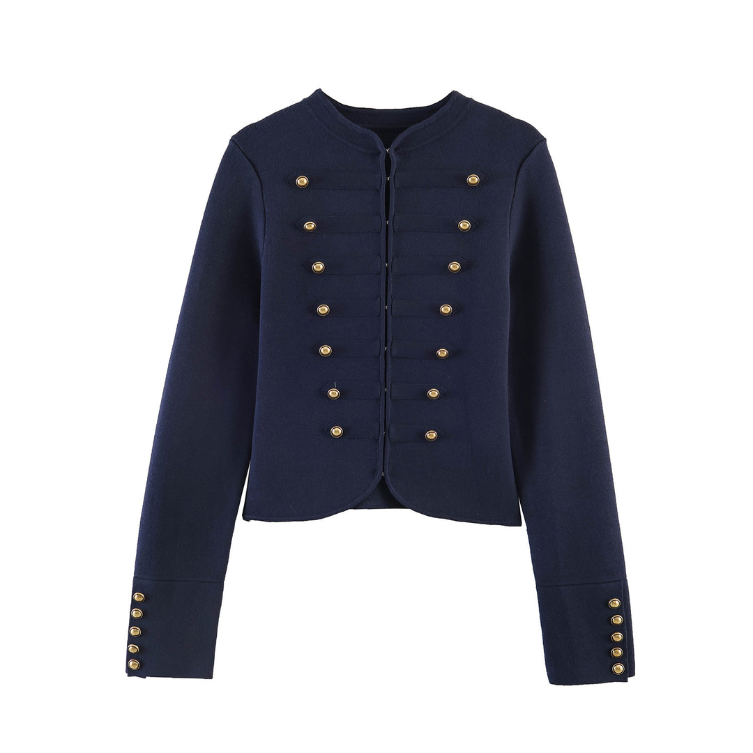Damen nan military-inspirierte Kurzjacke mit runder Halslinie, taillierter Silhouette und goldfarbenen Zierknöpfen Shop Nory
