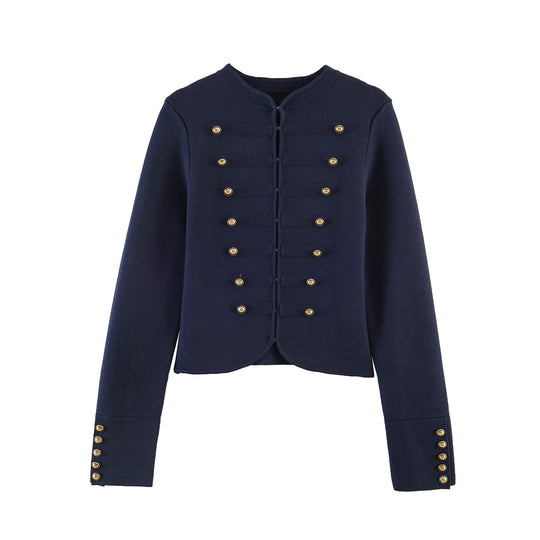 Damen nan military-inspirierte Kurzjacke mit runder Halslinie, taillierter Silhouette und goldfarbenen Zierknöpfen Shop Nory