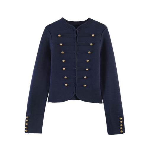 Damen nan military-inspirierte Kurzjacke mit runder Halslinie, taillierter Silhouette und goldfarbenen Zierknöpfen Shop Nory