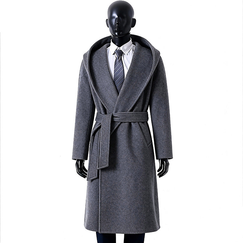Herren Robenmantel aus Wollmix mit weitem Schalkragen und Bindegürtel Shop Nory