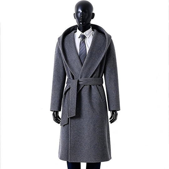 Herren Robenmantel aus Wollmix mit weitem Schalkragen und Bindegürtel Shop Nory