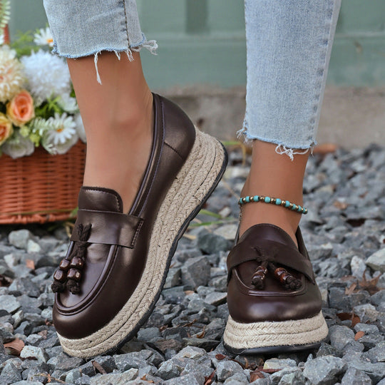 Damen Espadrilles mit modischer Schnürung und geflochtenem Boden
