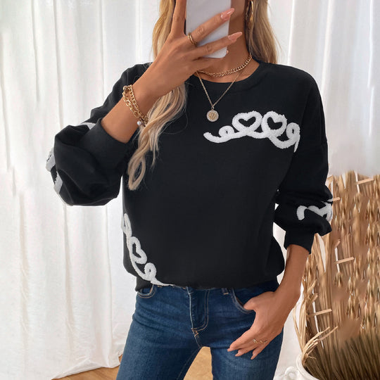 Damen Oversize-Sweatshirt mit Chenille-Herzapplikation und geripptem Saum Shop Nory