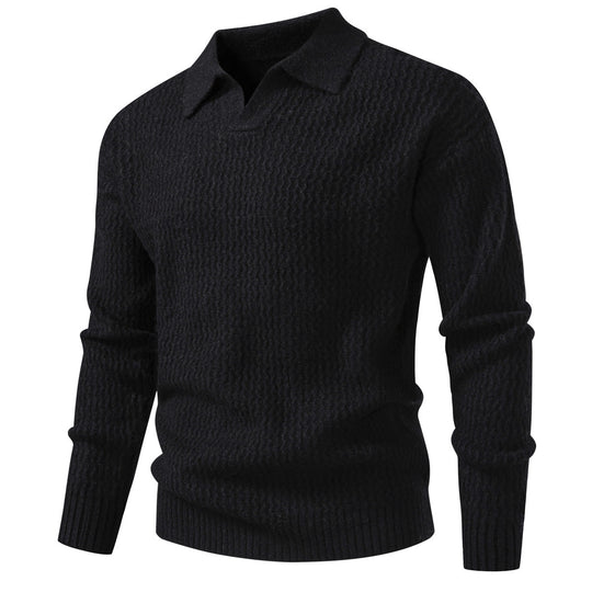 Herren Polokragen-Feinstrickpullover mit strukturierter Wellenoptik und geripptem Saum Shop Nory