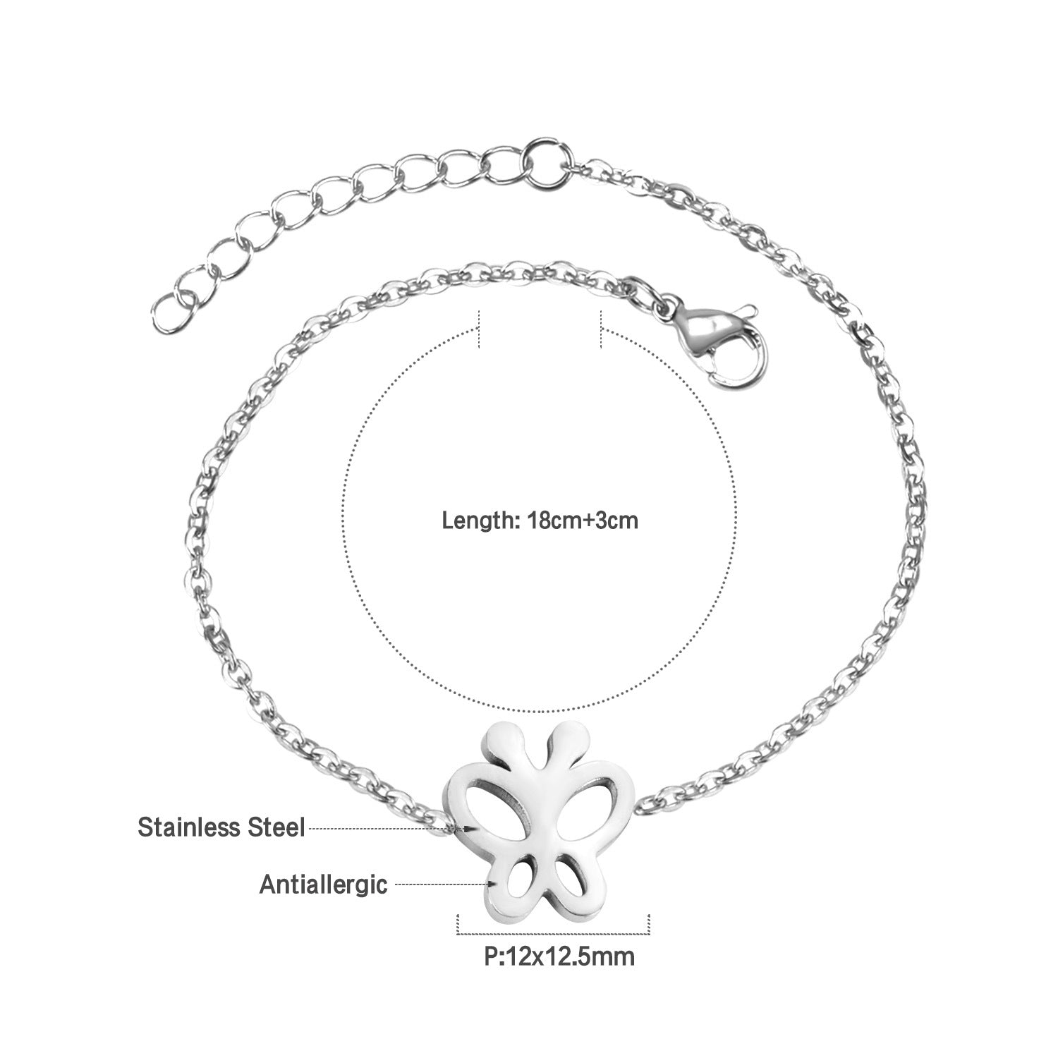 Damen Armband mit filigranem Schmetterlingsdesign aus antiallergischem Edelstahl Shop Nory