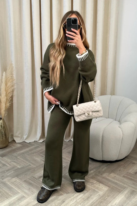 Damen nan lässiger Strick-Hausanzug mit Oversize-Pullover und weiter Strickhose Shop Nory