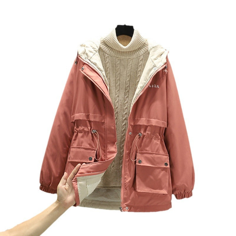 Damen Wasserabweisender Kapuzenparka mit Teddyfutter Tunnelzugtaillierung und Mehrfachtaschen Shop Nory