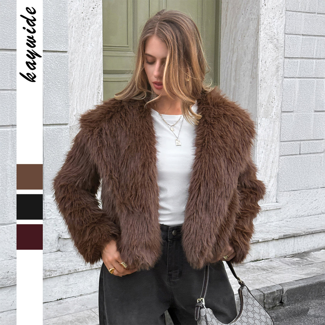 Damen nan kurzer Faux‑Fur‑Mantel mit breitem Stehkragen, dichter Flor und wärmender Innenfütterung Shop Nory