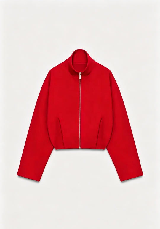 Damen Kurze Boxy-Jacke mit Stehkragen und sichtbarem Metallreißverschluss Shop Nory