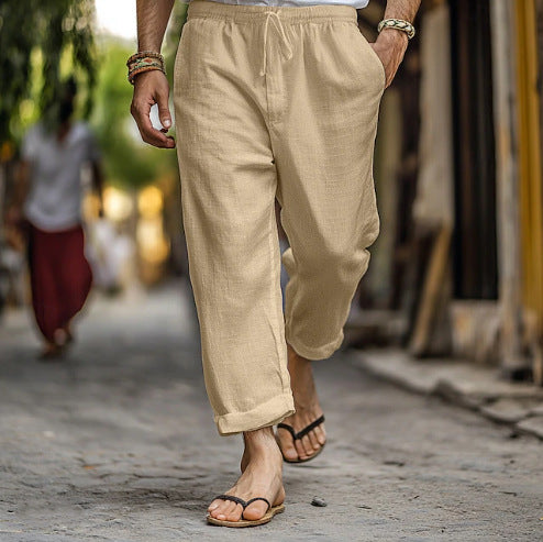 Herren lässige Leinen-Joggerhose mit elastischem Tunnelzugbund, seitlichen Eingrifftaschen und aufrollbarem Saum Shop Nory