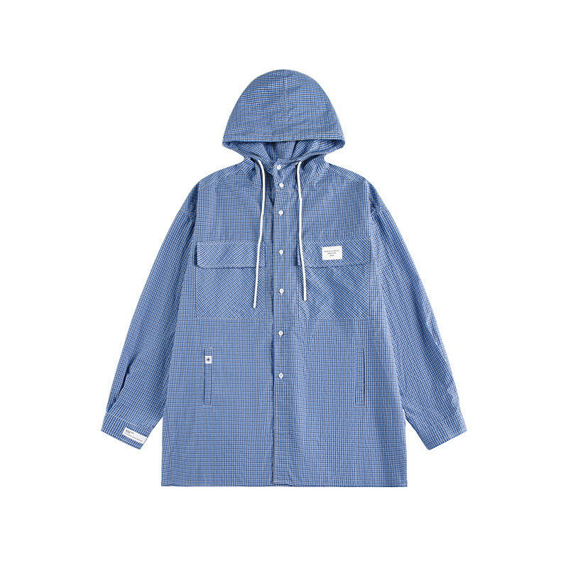 Unisex Kapuzen-Overshirt im karierten Longline-Schnitt mit Pattentaschen und Druckknopfleiste Shop Nory
