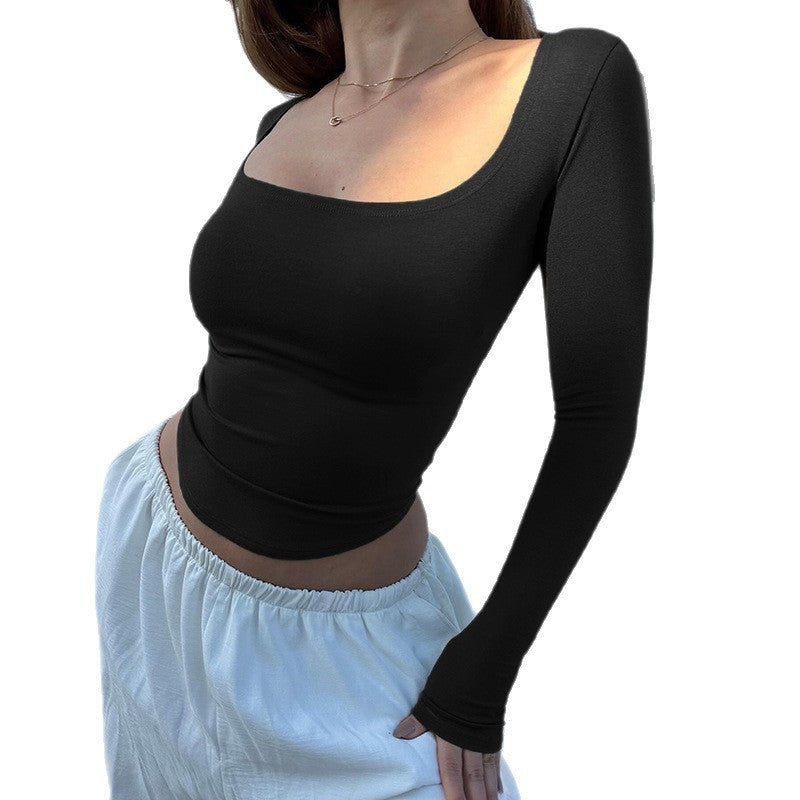 Damen Enganliegendes Langarm-Croppedshirt mit quadratischem Ausschnitt Shop Nory