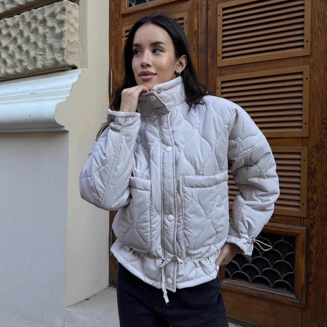 Damen Kurz geschnittene gesteppte Wattierte Jacke mit Stehkragen Shop Nory
