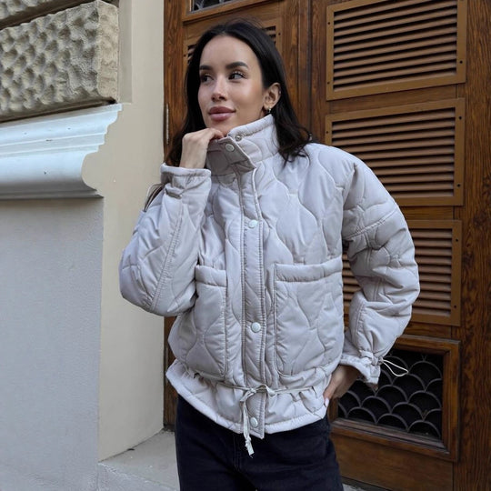 Damen Kurz geschnittene gesteppte Wattierte Jacke mit Stehkragen Shop Nory