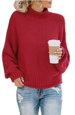 Damen Baumwoll-Strickpullover mit hohem Kragen