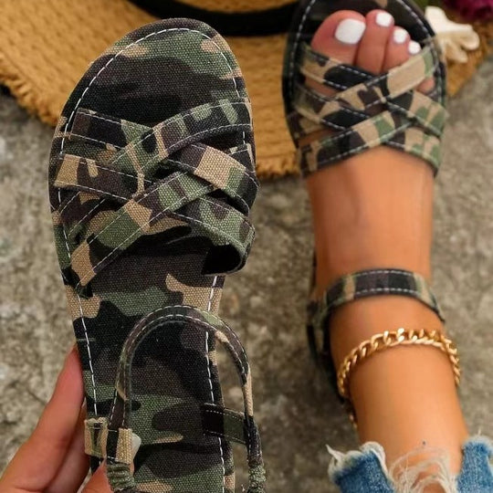 Damen Geflochtene Riemchensandalen mit verstellbarem Knöchelriemen und flacher Komfortsohle Shop Nory