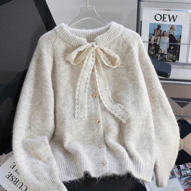 Damen Verspielter Strickcardigan mit Schleifenakzenten Shop Nory