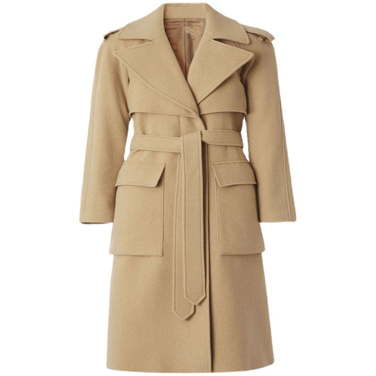 Damen Midilanger Wollmix-Longcoat mit doppelter Schulterpasse, Pattentaschen und dezenter Taillierung Shop Nory